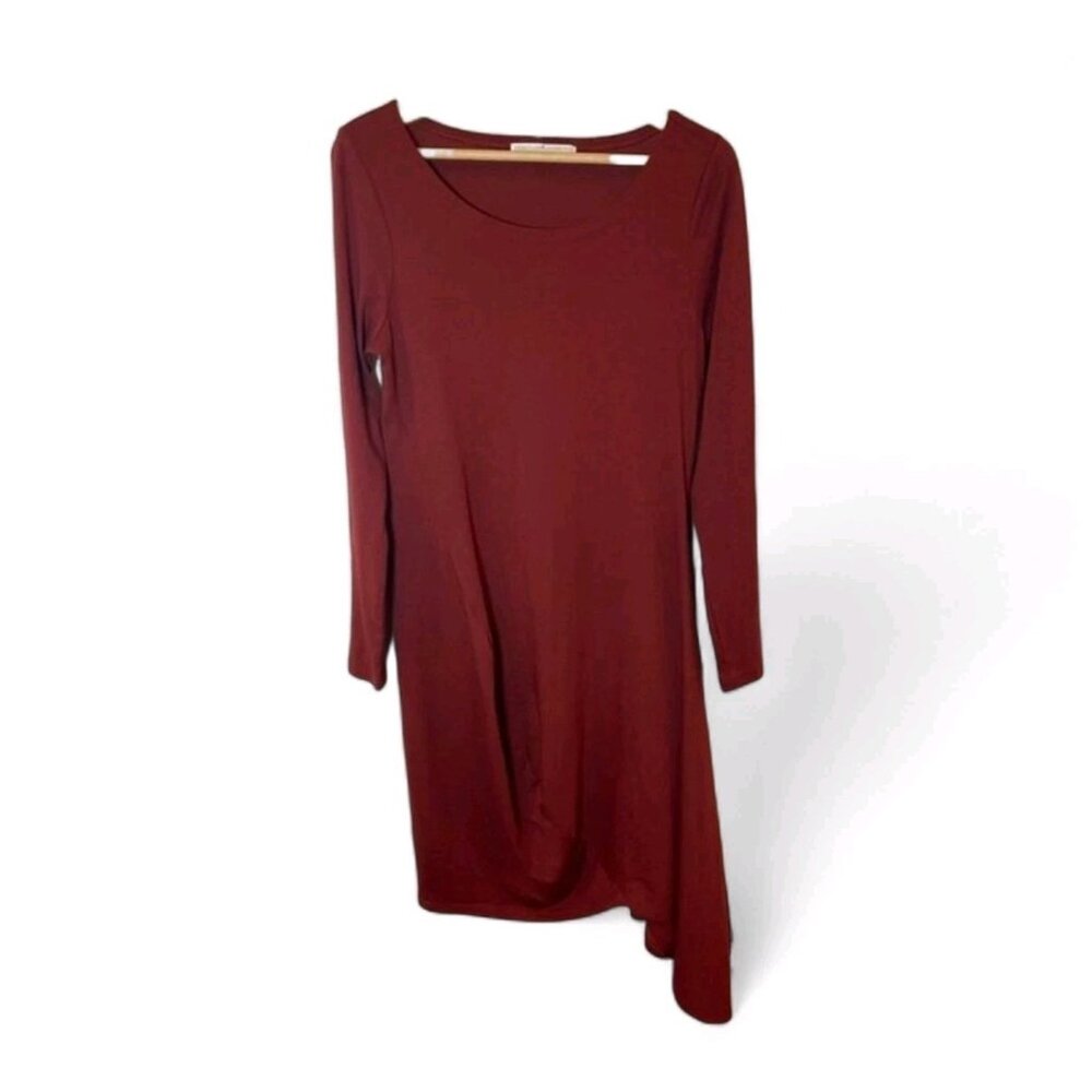 Peruvian Connection Midi Dress Longsleeve Burgundy‎ Maroon Sz XL Assymetrical